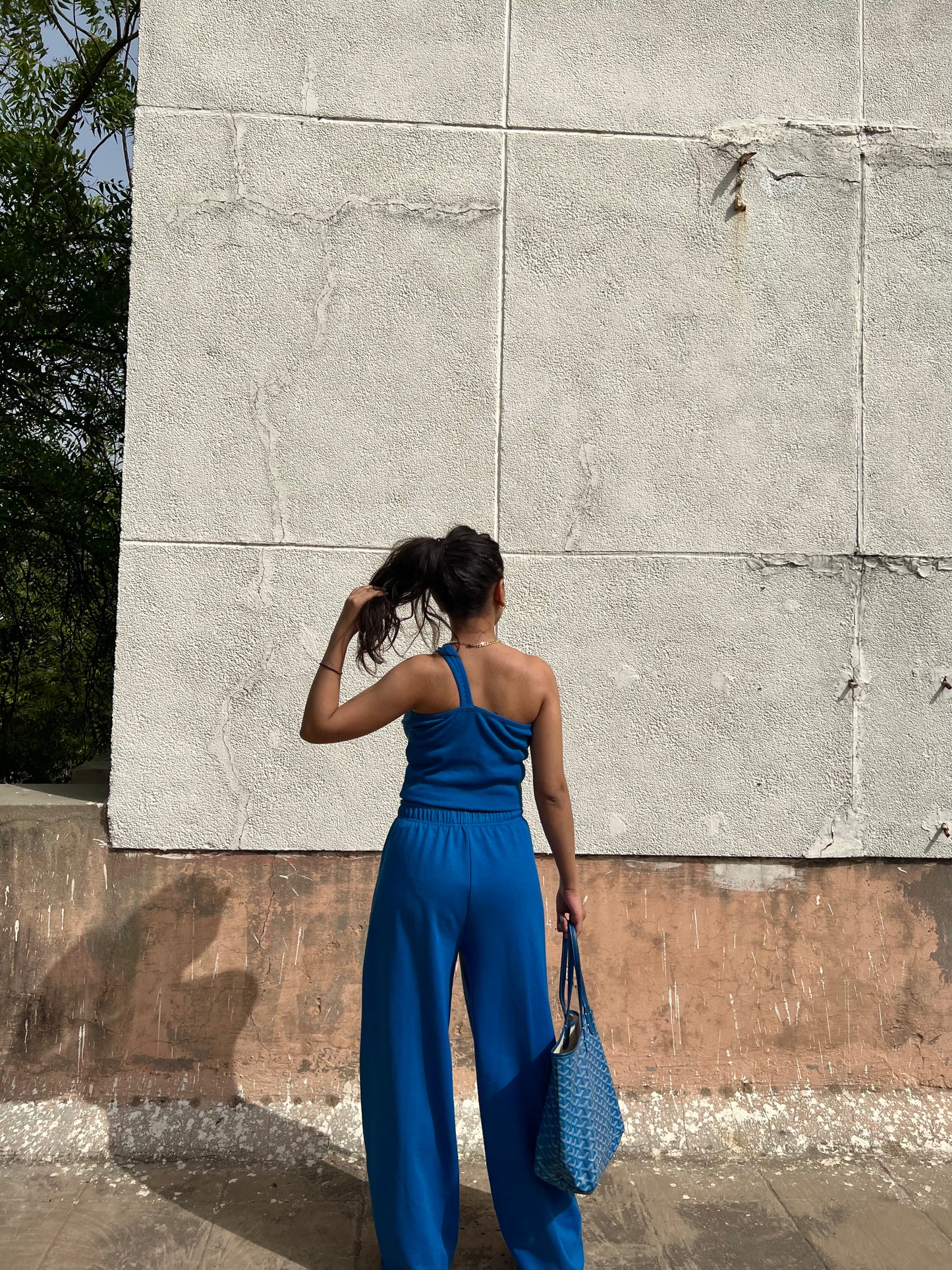 Electric blue French Terry One Shoulder Set
