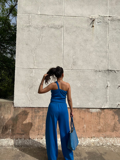 Electric blue French Terry One Shoulder Set