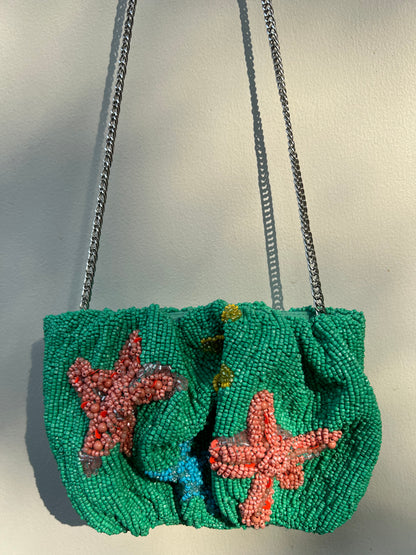 Green Starfish Beaded Bag