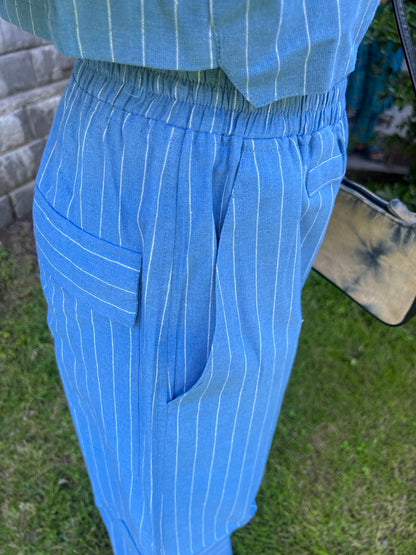 Stripes boxer crop shirt set