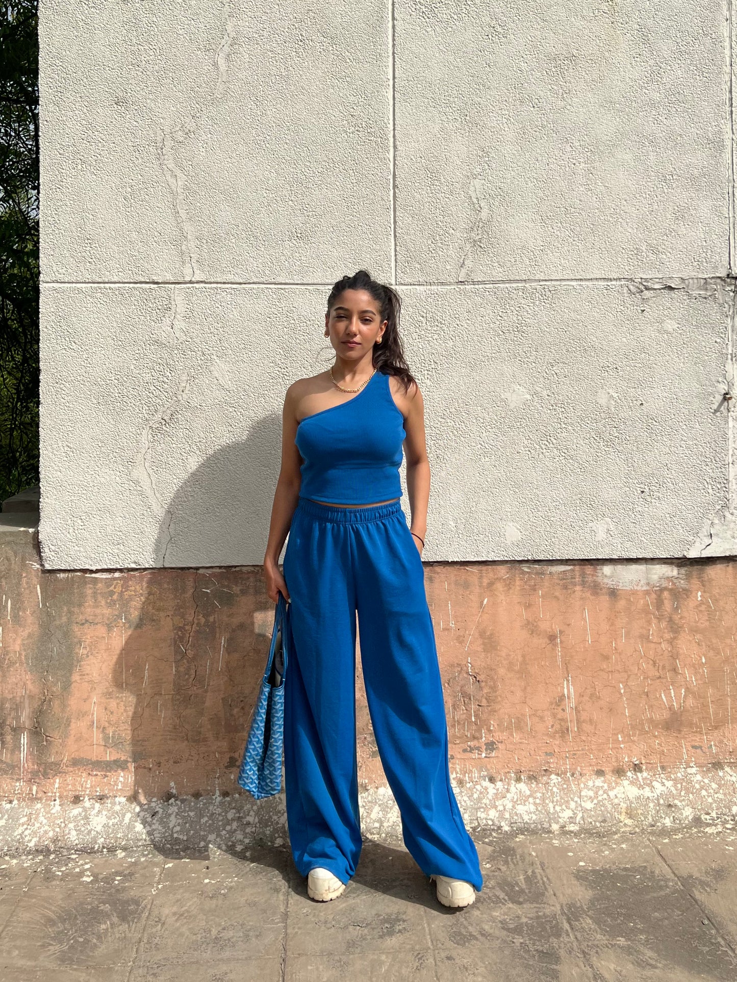 Electric blue French Terry One Shoulder Set