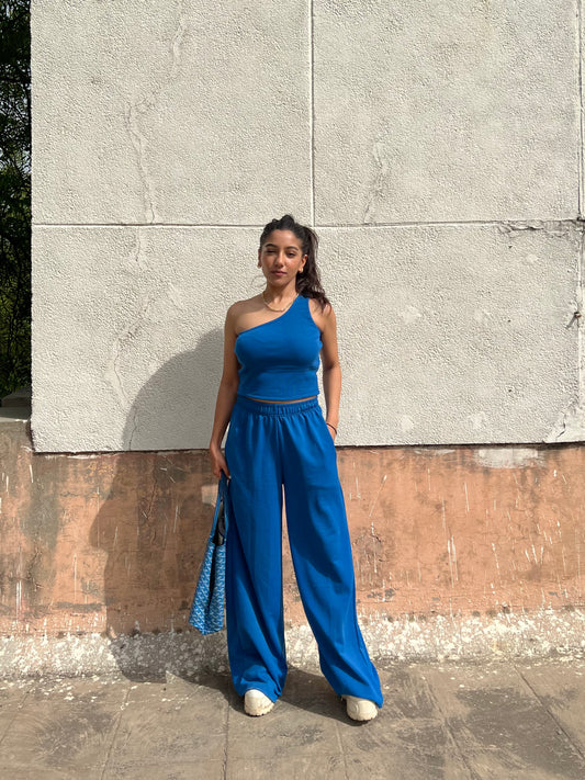 Electric blue French Terry One Shoulder Set