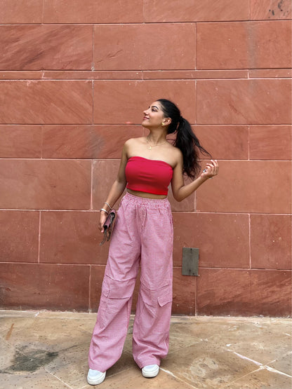Red Tube Gingham Pant Set