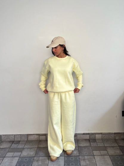 Butter Yellow Crewneck Cotton Fleece SET ( High Warmth)