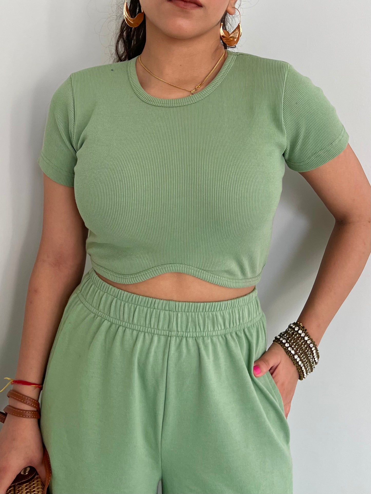 Mint Green  French Terry Half Sleeves Set