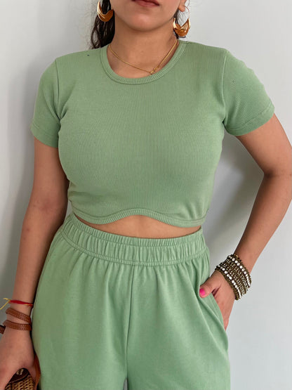 Mint Green  French Terry Half Sleeves Set