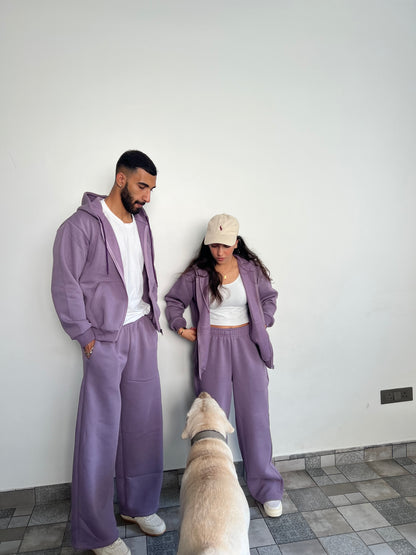 Unisex Light Mauve Zipper Hoodie Cotton Fleece SET (High Warmth)