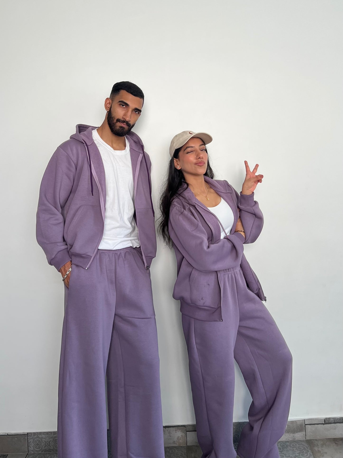 Unisex Light Mauve Zipper Hoodie Cotton Fleece SET (High Warmth)