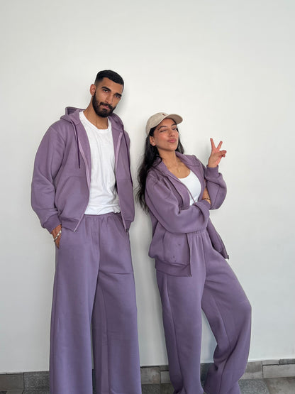 Unisex Light Mauve Zipper Hoodie Cotton Fleece SET (High Warmth)
