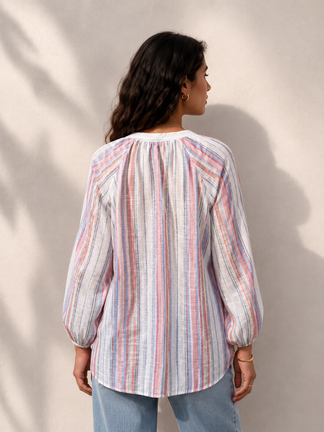 Multicoloured Striped Cotton Linen Tunic