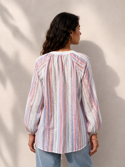 Multicoloured Striped Cotton Linen Tunic