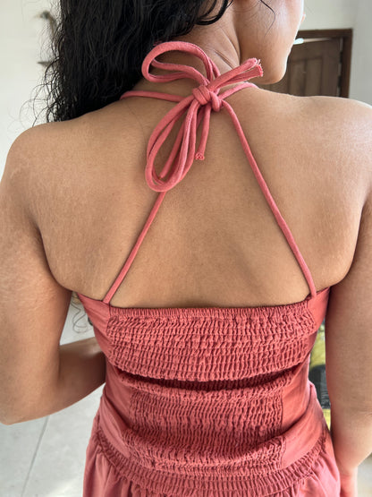 Dusty Rose Pure Cotton Strappy Top & Pants Set