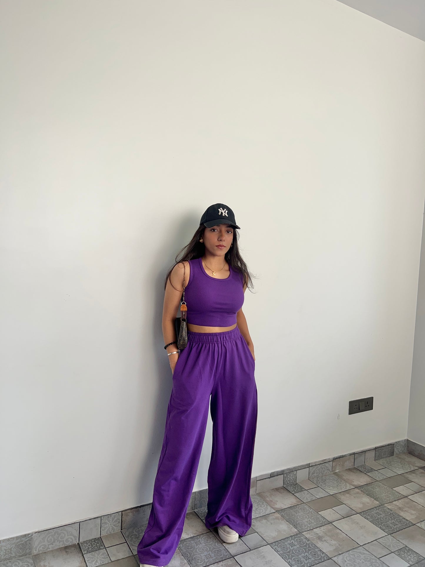 Dark Purple Sleeve-Less Terry Set