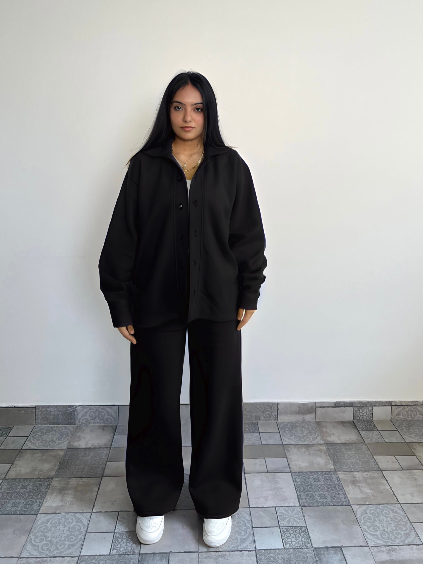 Cotton fleece black unisex coord ( medium warmth)