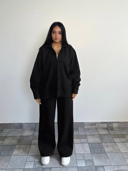 Cotton fleece black unisex coord ( medium warmth)