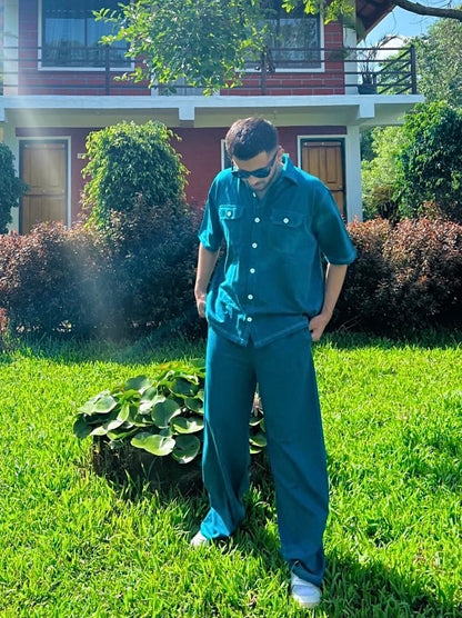 French Terry Men's Shirt Co-ord Teal Blue