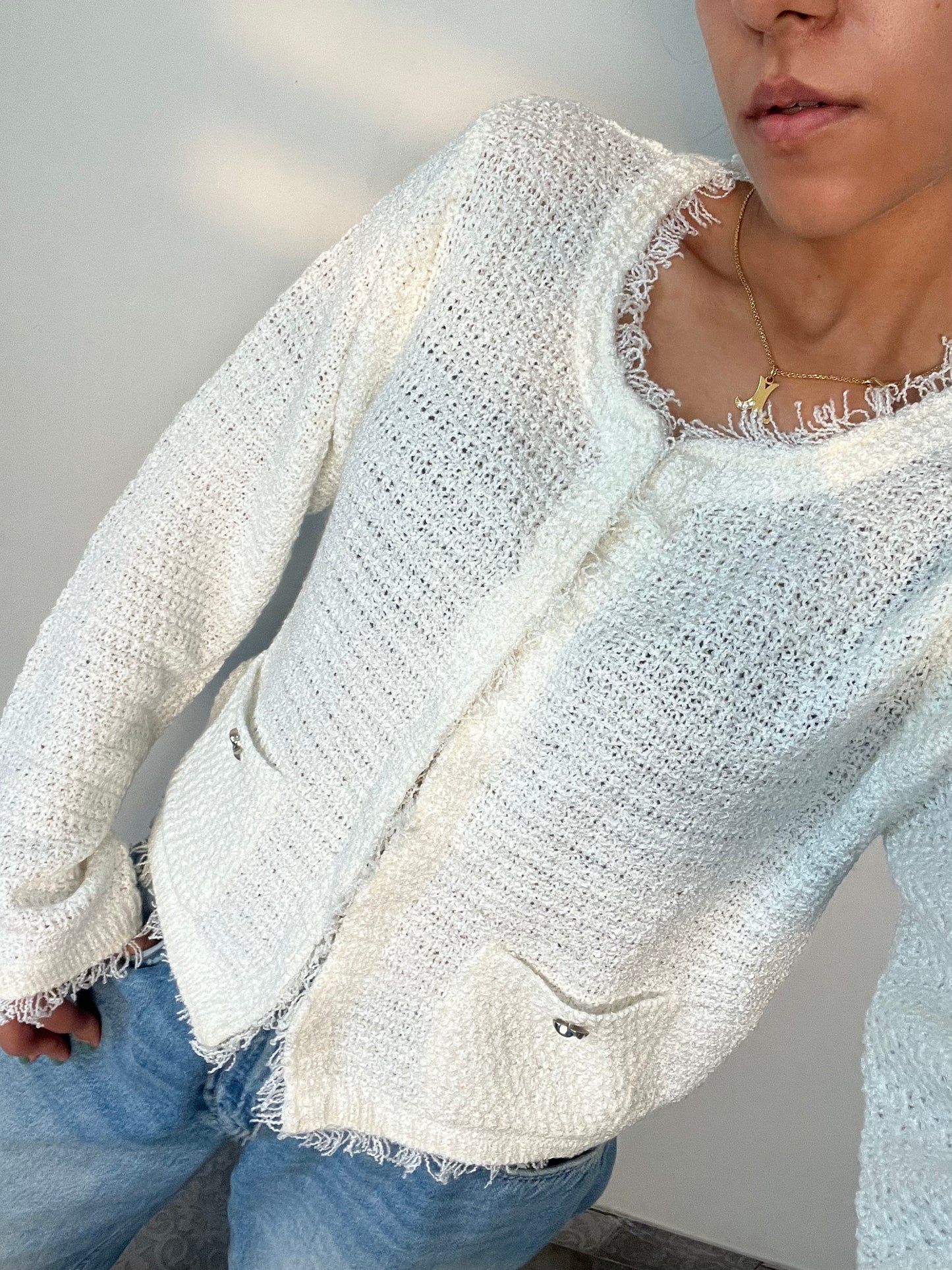 Cozy Woollen Sweater with Metallic Details WHITE