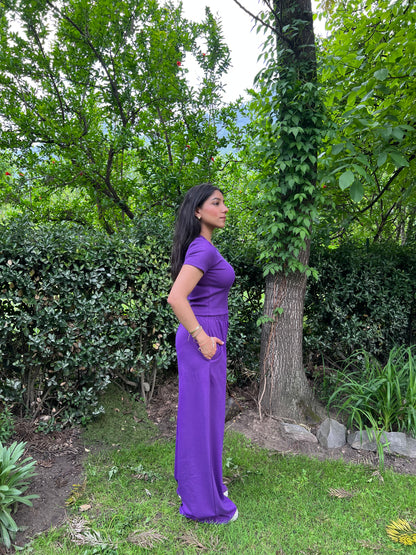 Dark Purple Half Sleeves Terry Set