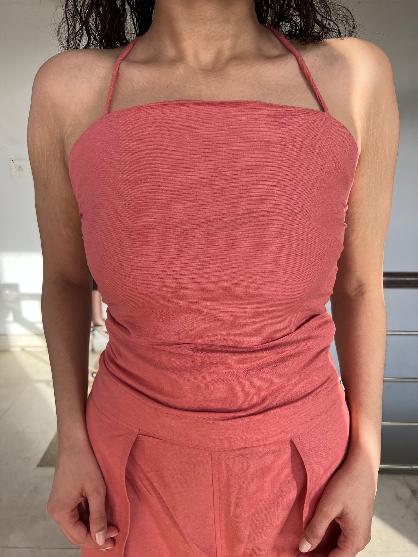 Dusty Rose Pure Cotton Strappy Top & Pants Set