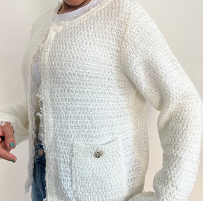 Cozy Woollen Sweater with Metallic Details WHITE