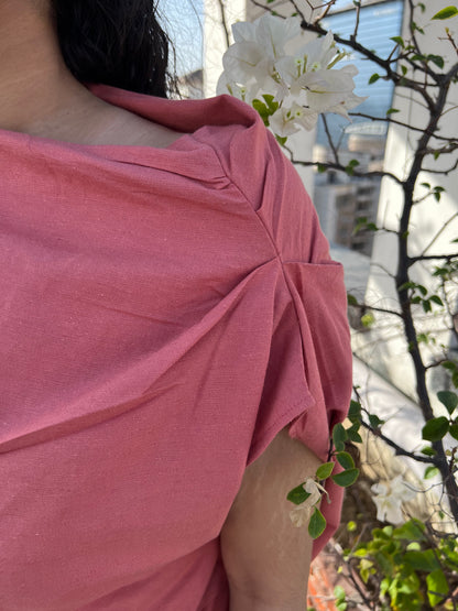 Dusty Rose Cotton Linen Draped Top & Pants Set