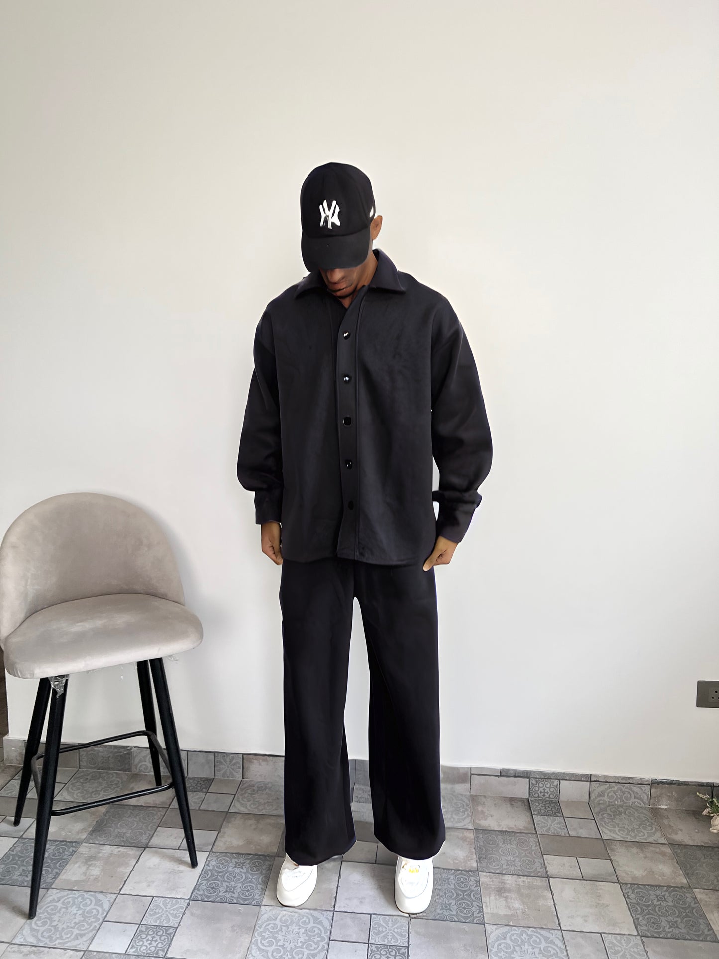 Cotton fleece black unisex coord ( medium warmth)