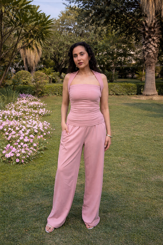 Blush Cotton Ruched top & Pants set
