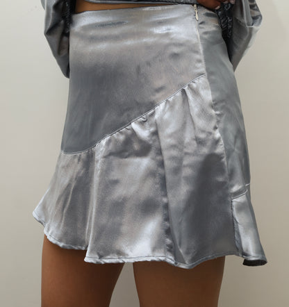 Subtle Silver Luxe Satin SKORT Set