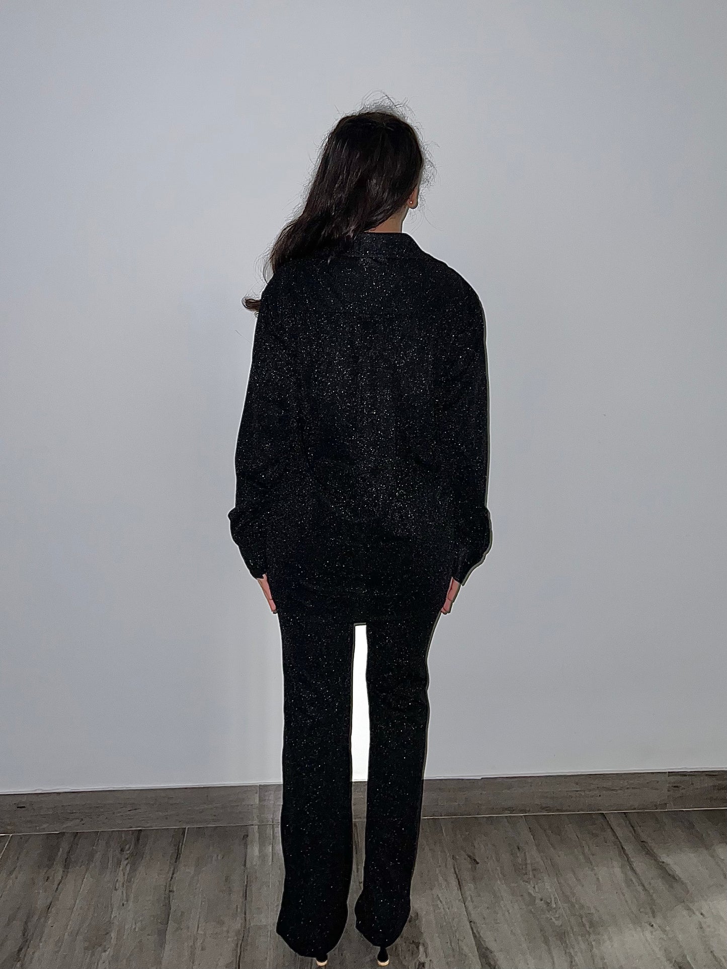 Black Cotton Shimmer Shirt Set