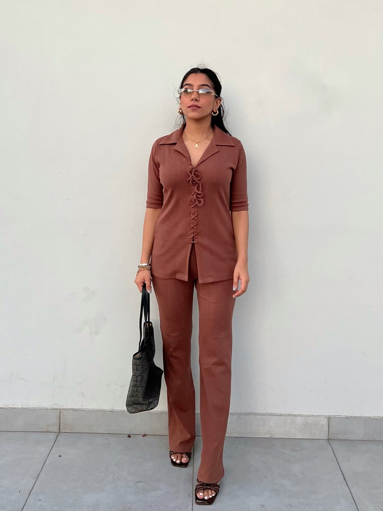 Brown Rib Long Co-ord