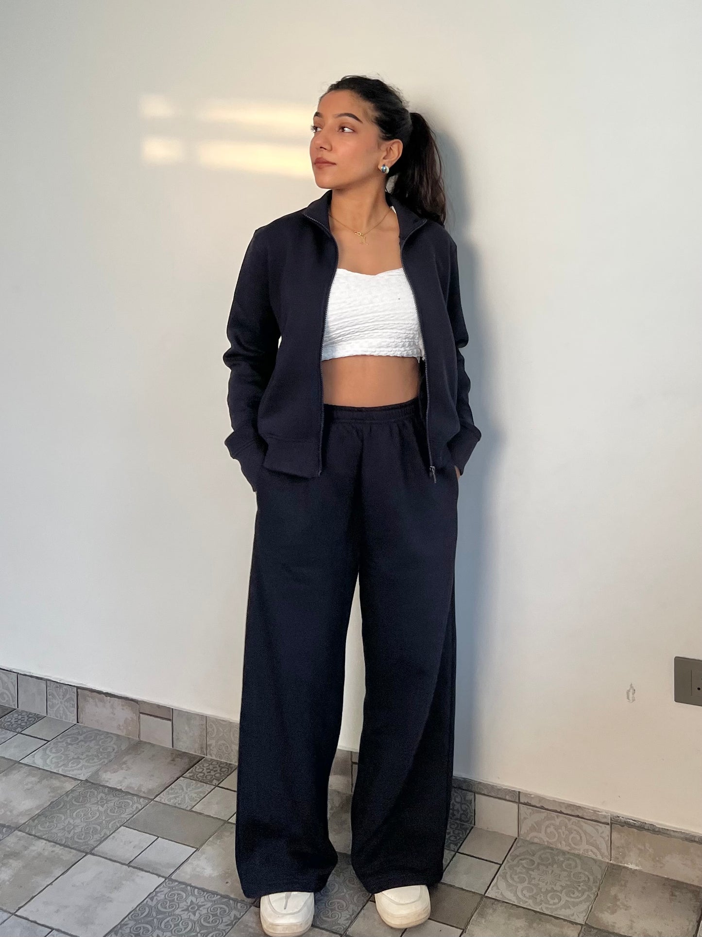 Fleece Navy Blue Zipper & Fleece Pants SET