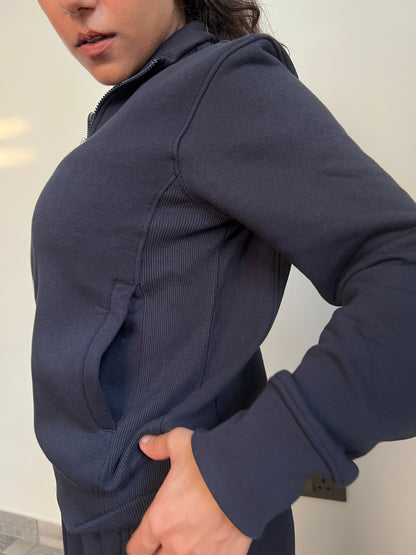 Fleece Navy Blue Zipper & Fleece Pants SET