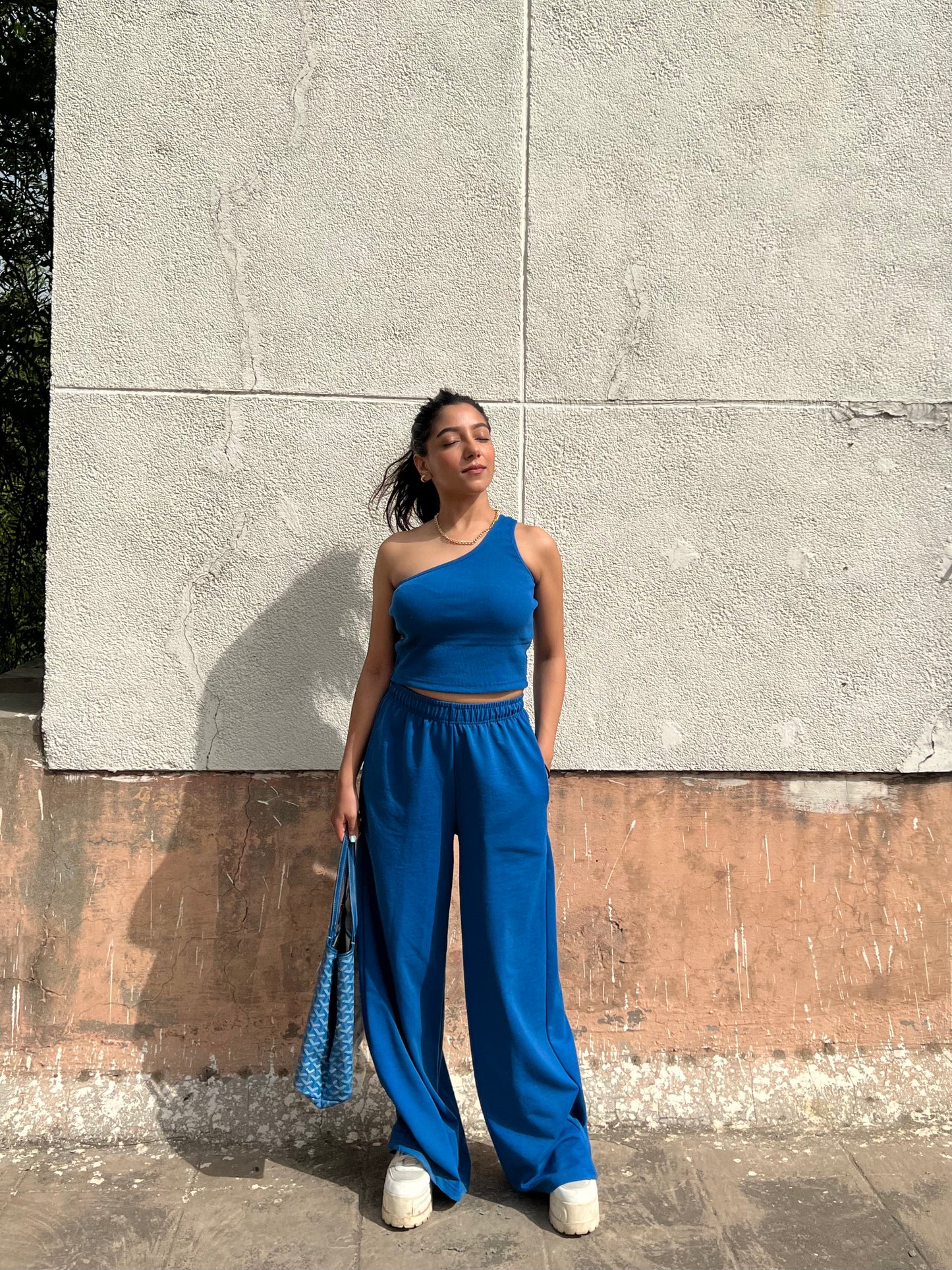 Electric blue French Terry One Shoulder Set