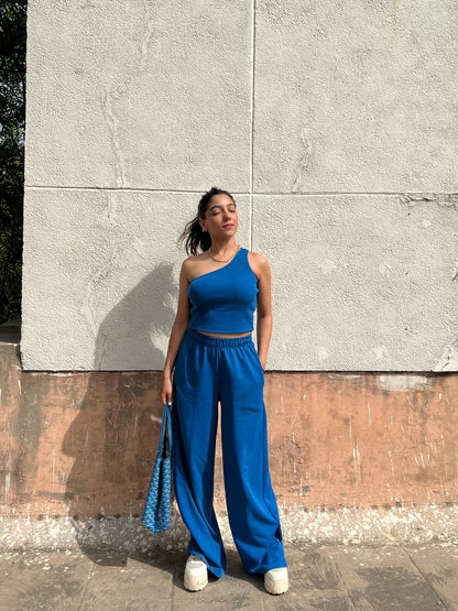 Electric blue French Terry One Shoulder Set