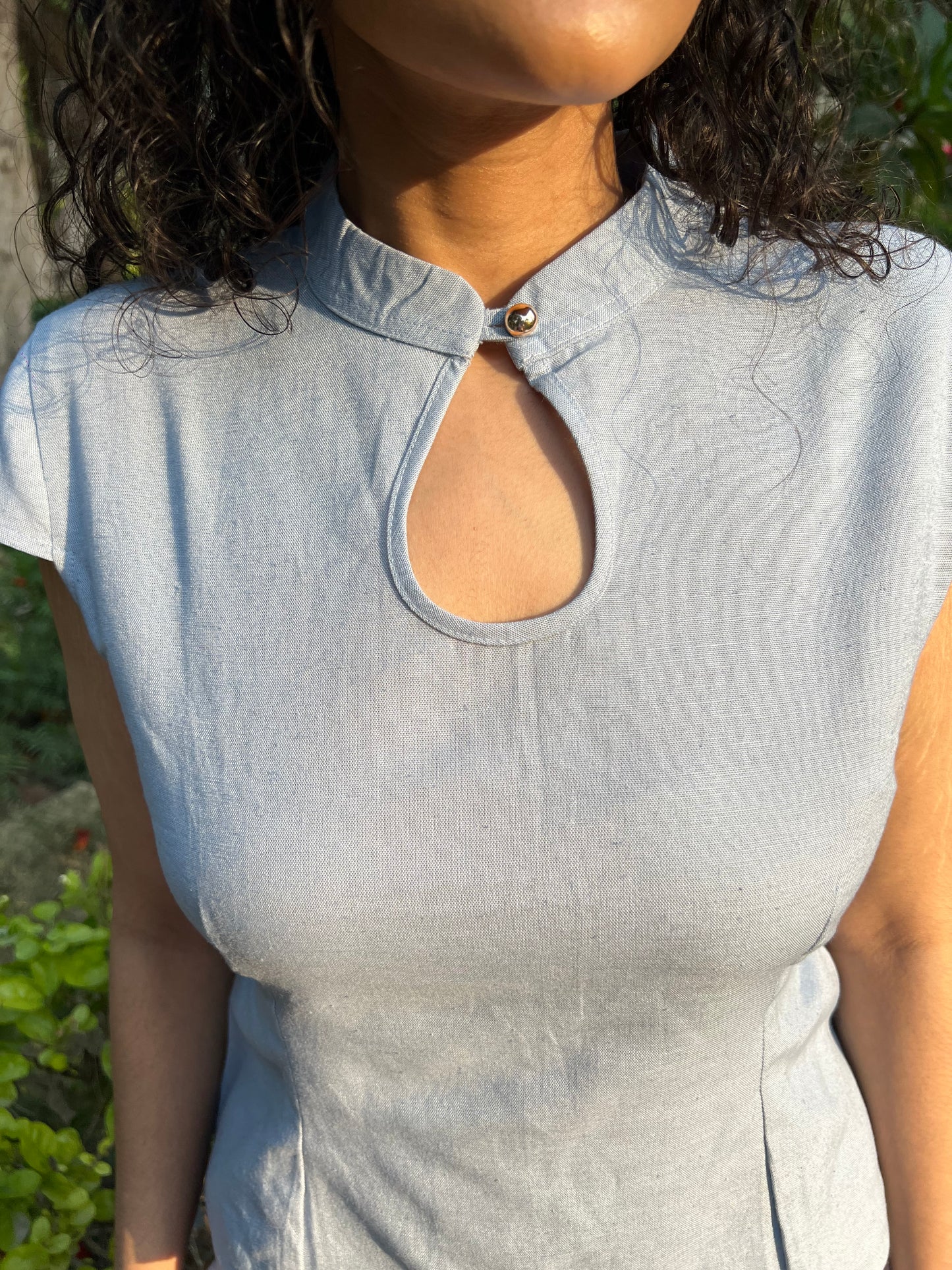 Powder Blue Pure Cotton Keyhole Shirt & Pants Set
