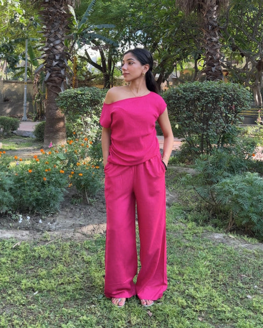 Fuchsia Pink Rib Top & Pure Cotton Pants