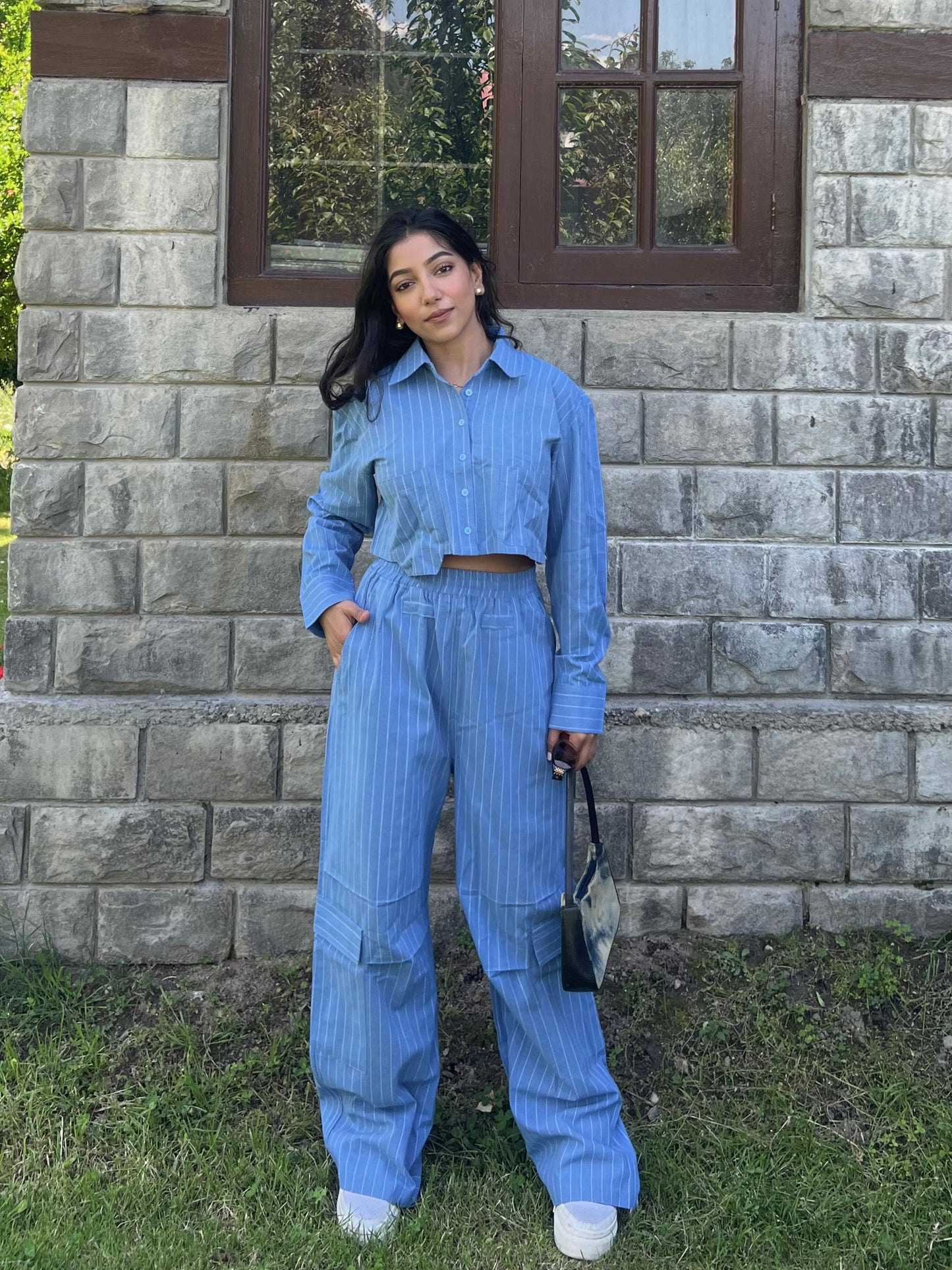 Stripes boxer crop shirt set