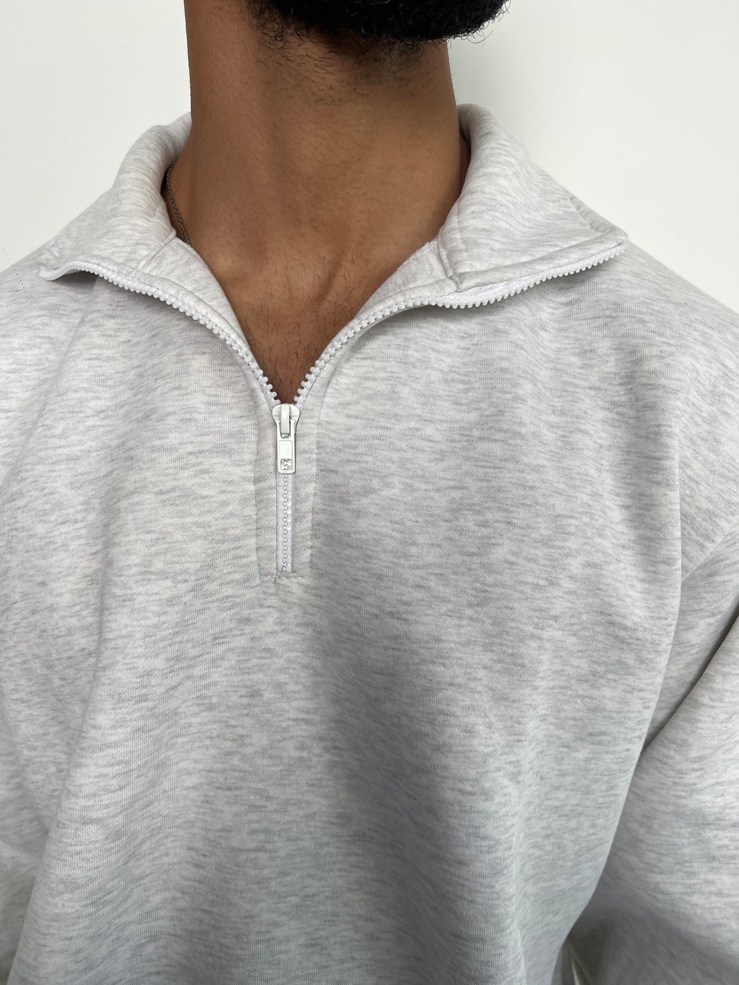 Unisex Grey Melange Half-Zip Cotton Fleece SET  (High Warmth)