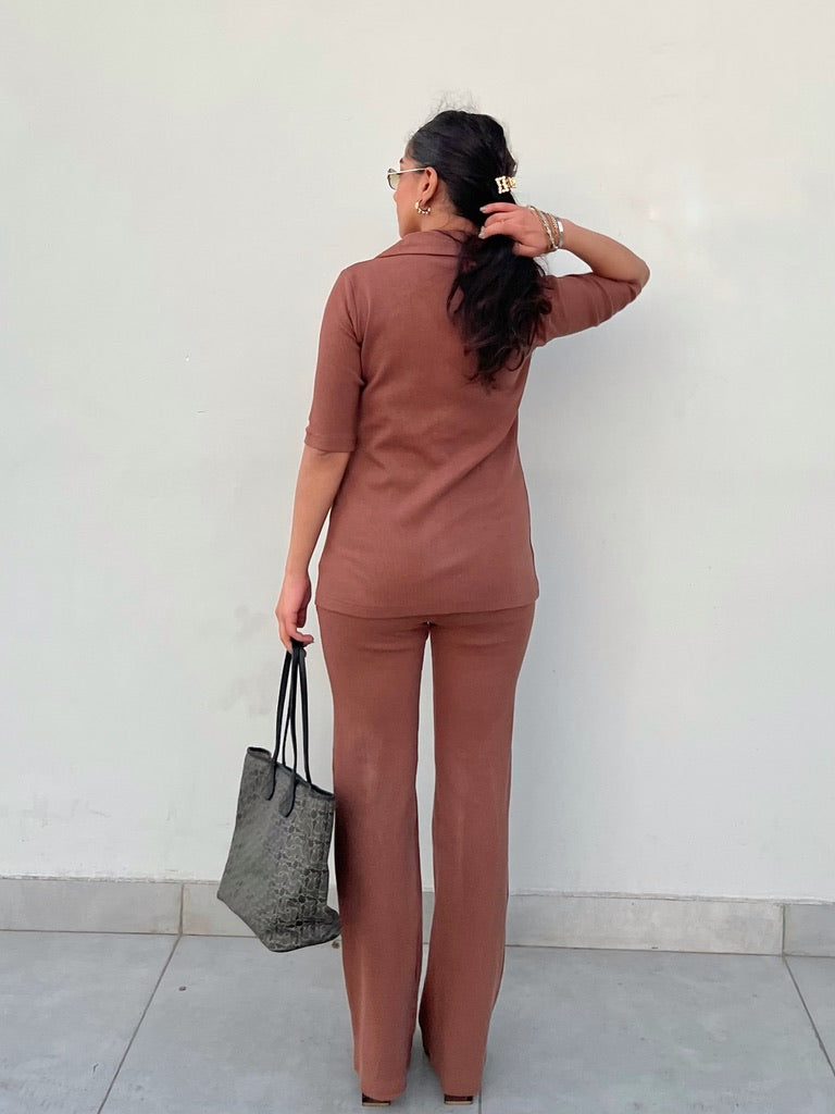 Brown Rib Long Co-ord