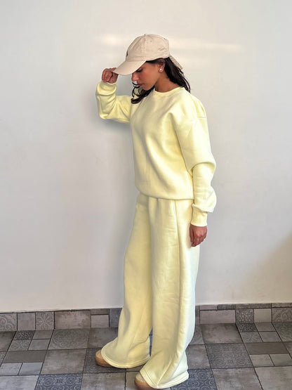 Butter Yellow Crewneck Cotton Fleece SET ( High Warmth)