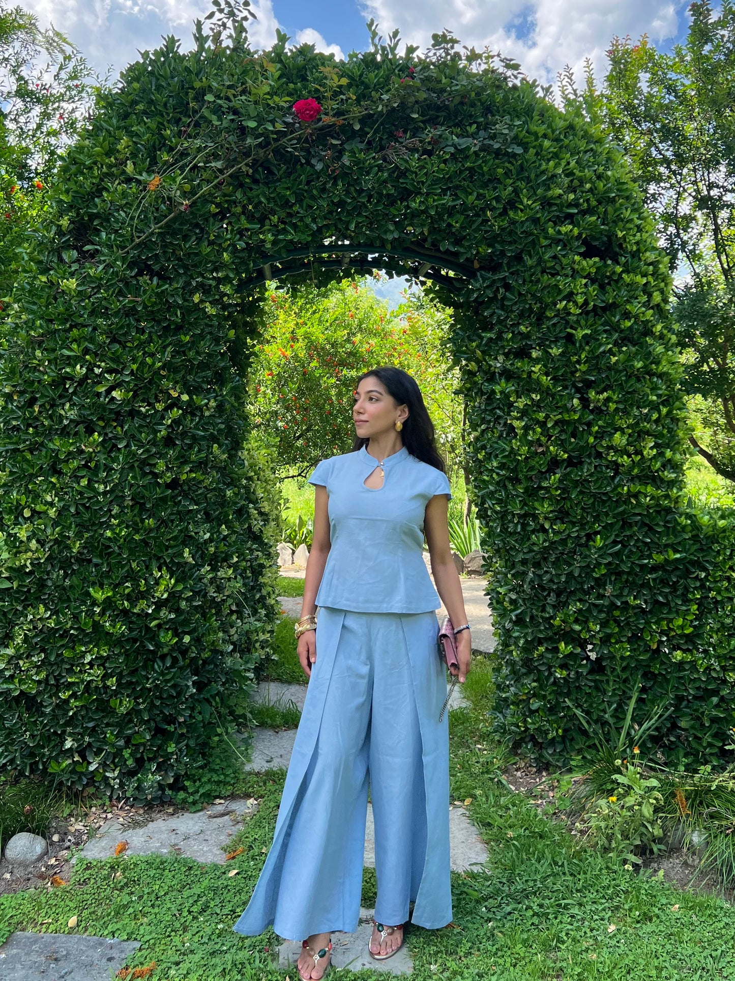 Powder Blue Pure Cotton Keyhole Shirt & Pants Set