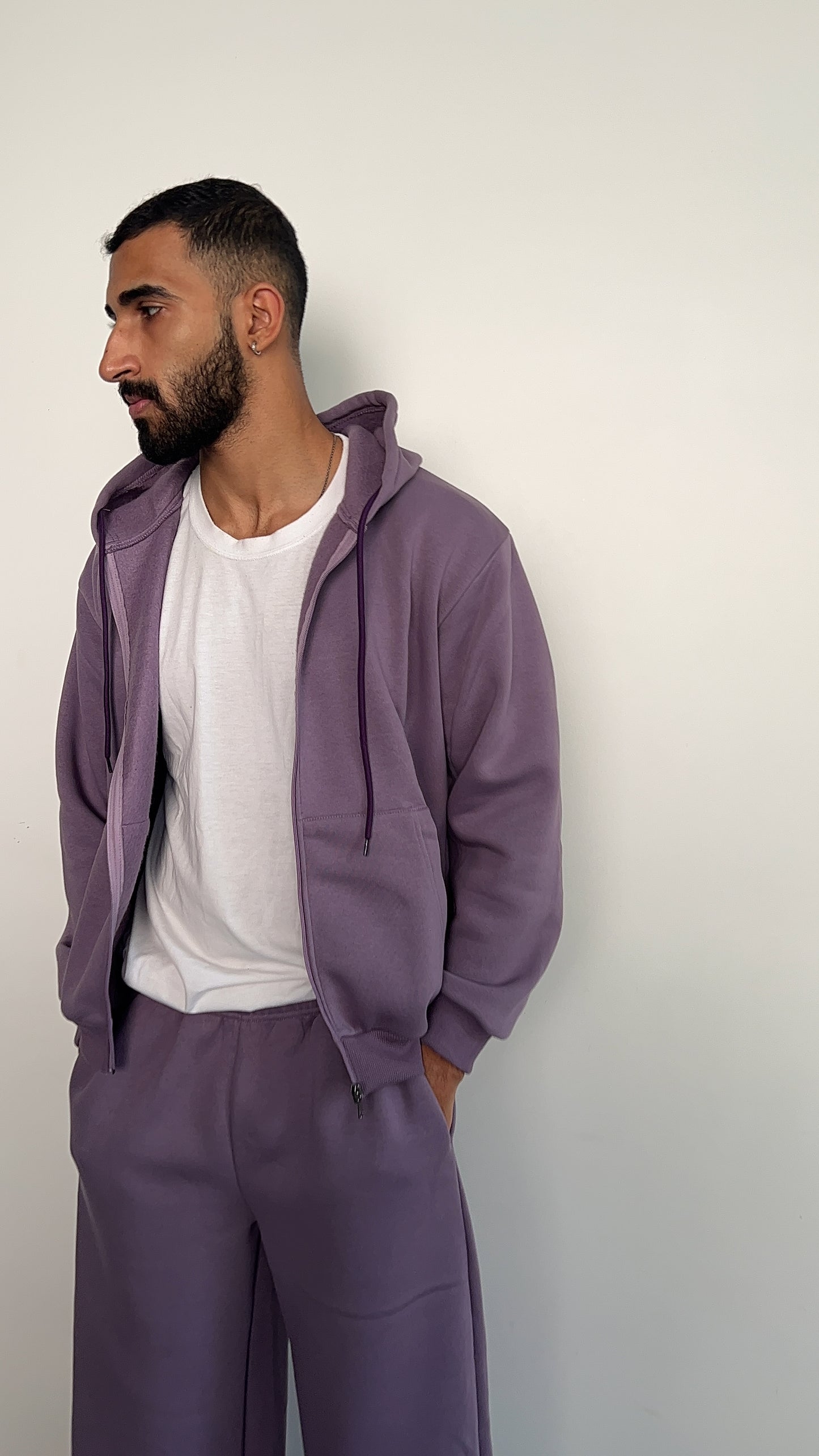 Unisex Light Mauve Zipper Hoodie Cotton Fleece SET (High Warmth)