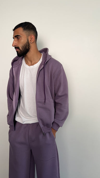 Unisex Light Mauve Zipper Hoodie Cotton Fleece SET (High Warmth)
