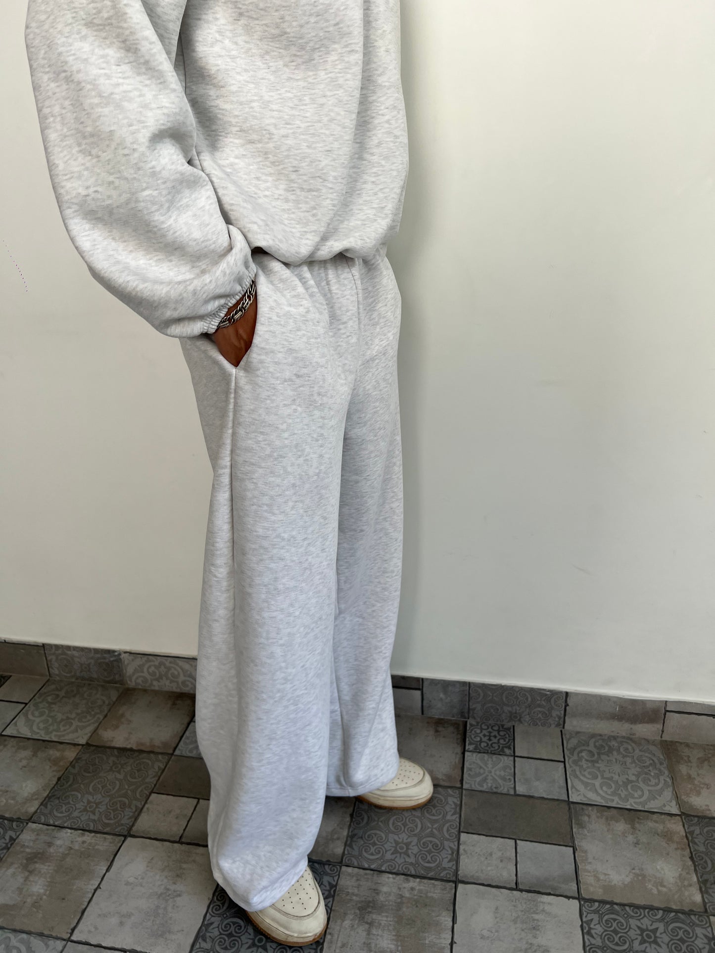 Unisex Grey Melange Half-Zip Cotton Fleece SET  (High Warmth)