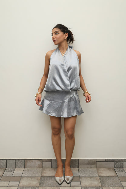 Subtle Silver Luxe Satin SKORT Set