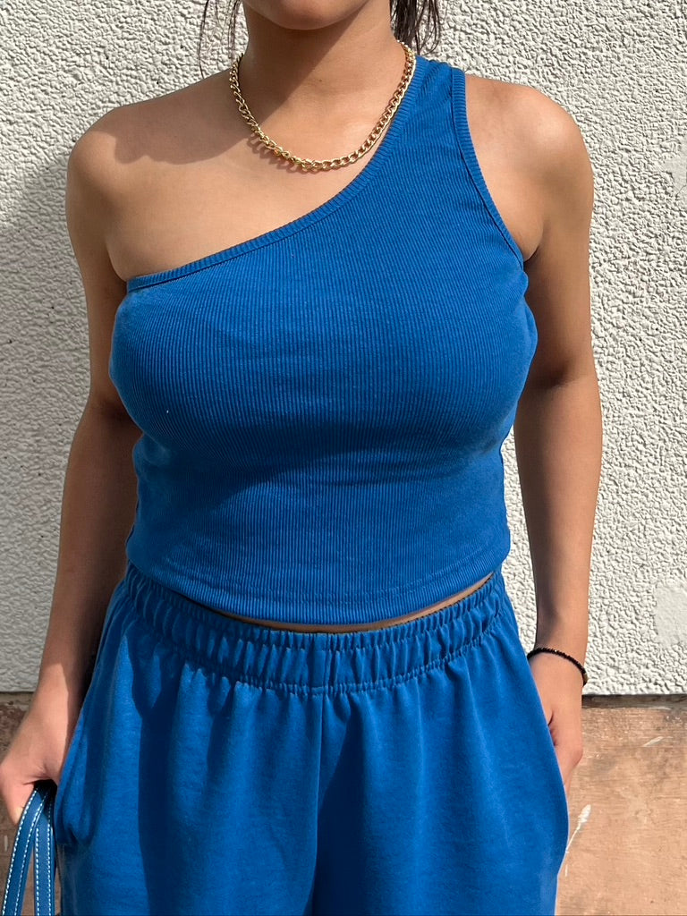 Electric blue French Terry One Shoulder Set