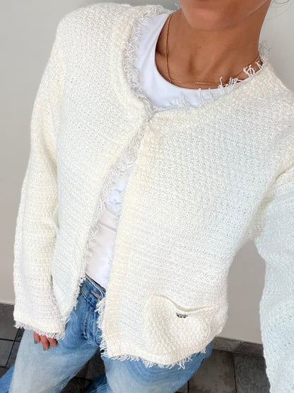 Cozy Woollen Sweater with Metallic Details WHITE