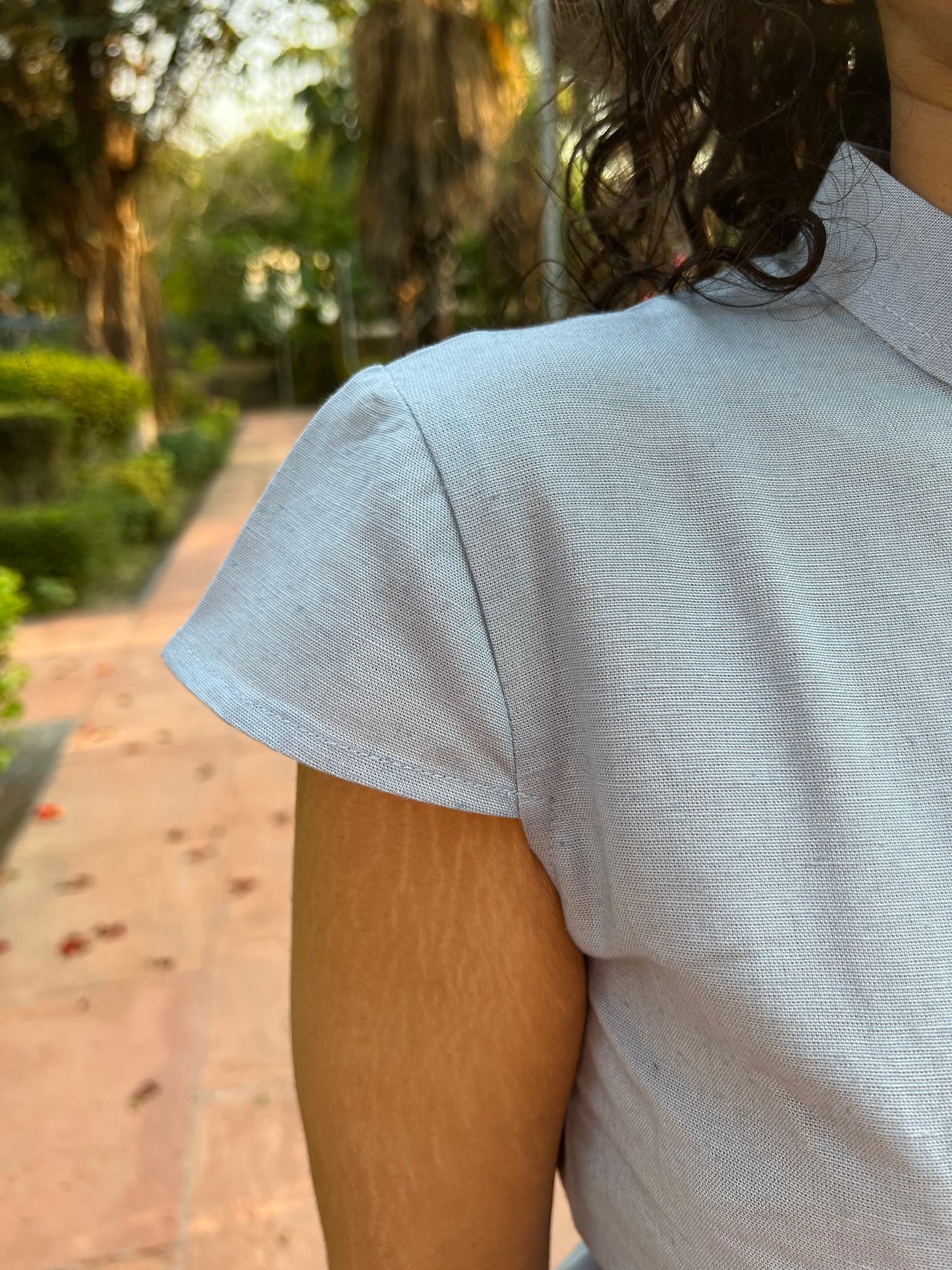 Powder Blue Pure Cotton Keyhole Shirt & Pants Set