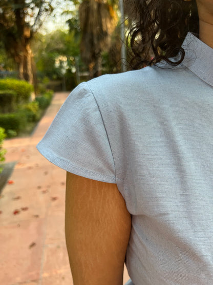 Powder Blue Pure Cotton Keyhole Shirt & Pants Set