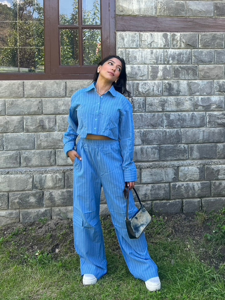 Stripes boxer crop shirt set